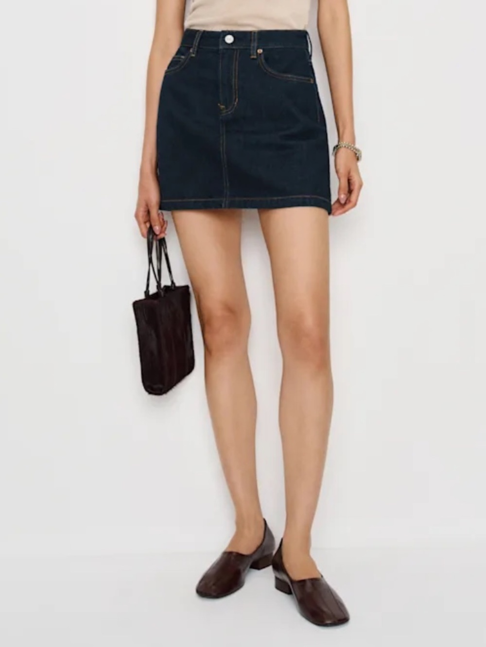 Reformation Rue High Rise Denim Mini Skirt in Dark Rinse - 32